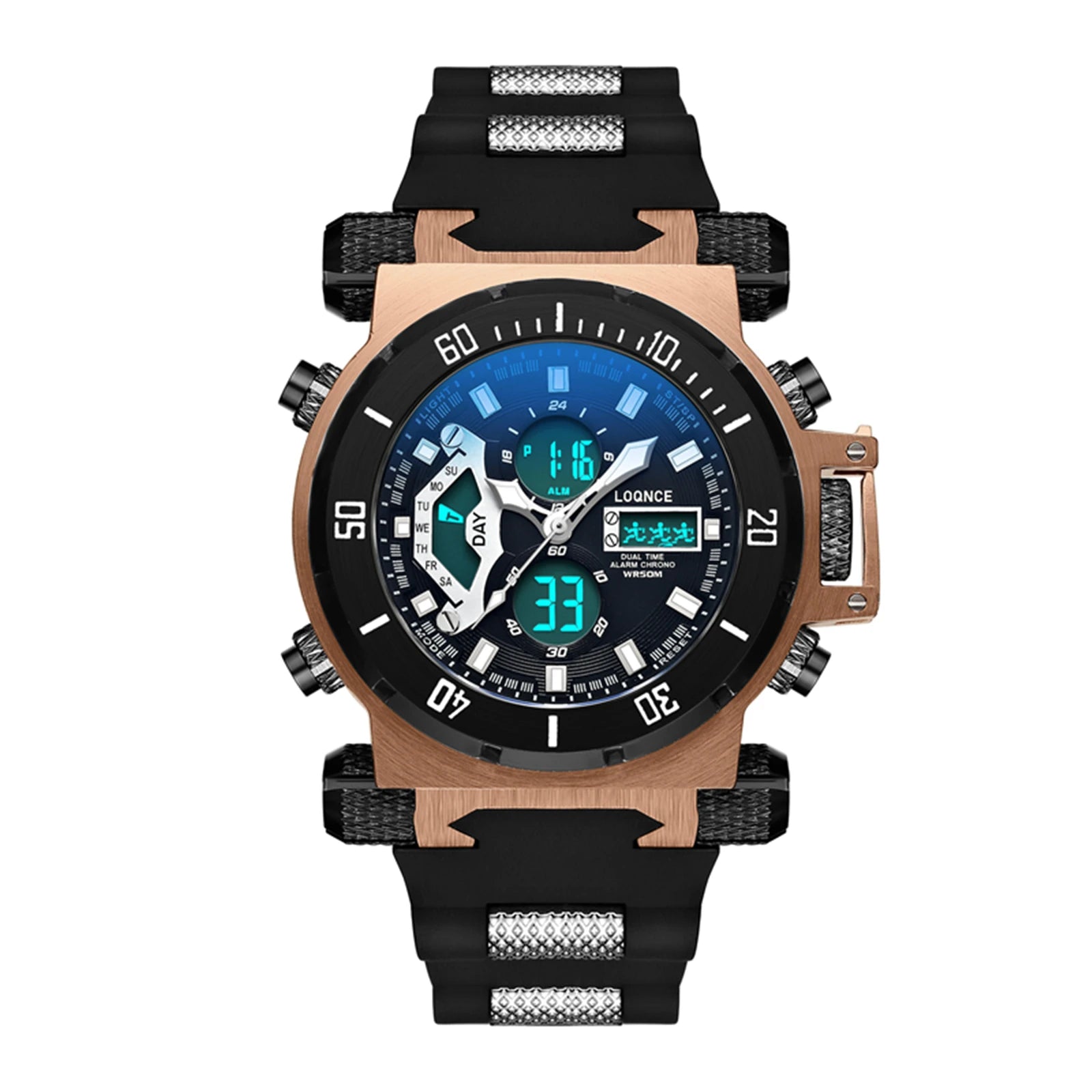 LOQNCE S8022 New Men's Watch Quartz Electronic Dual Movement Alarm Clock Calendar Week Multifunctional Waterproof Men's Watch