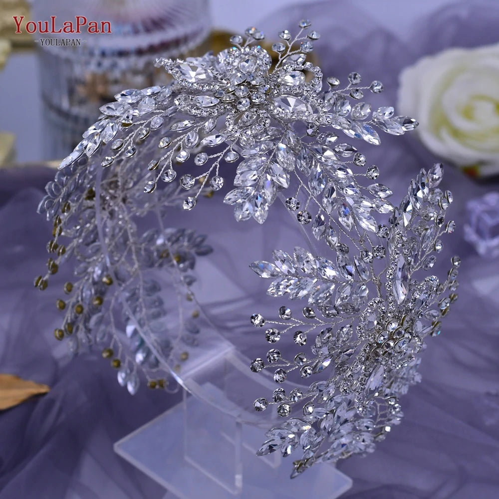 KIMLUD, YouLaPan HP409 Woman Headband Tiara Headwear for Bridal Wedding Hair Accessories Luxury Rhinestone Women Crown Flower Headpiece, KIMLUD Womens Clothes