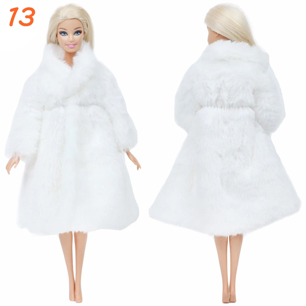 KIMLUD, Multicolor 2 Pcs/Set Long Sleeve Soft Fur Plush Coat Dress + High Heel Winter Wear Accessories for Barbie Doll Clothes Kids Toy, 13, KIMLUD APPAREL - Womens Clothes