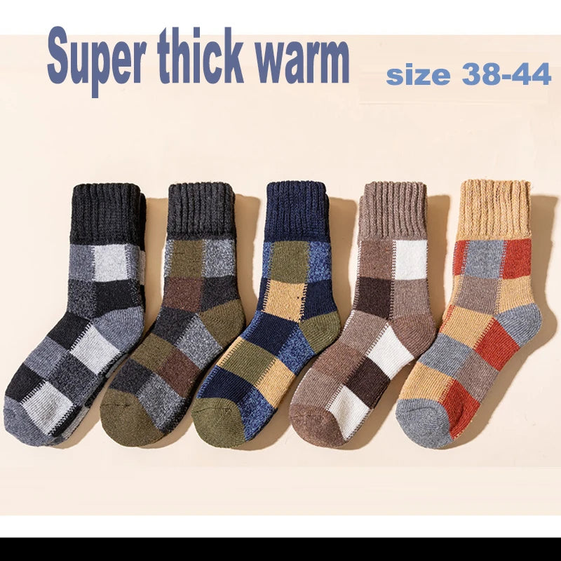 KIMLUD, 5Pairs/Lot Winter Thicken Wool Socks Men's High Quality Towel Keep Warm Sock Cotton Christmas Gift Socks For Male Thermal 38-45, 5 mixed C / SIZE 38-44, KIMLUD APPAREL - Womens Clothes