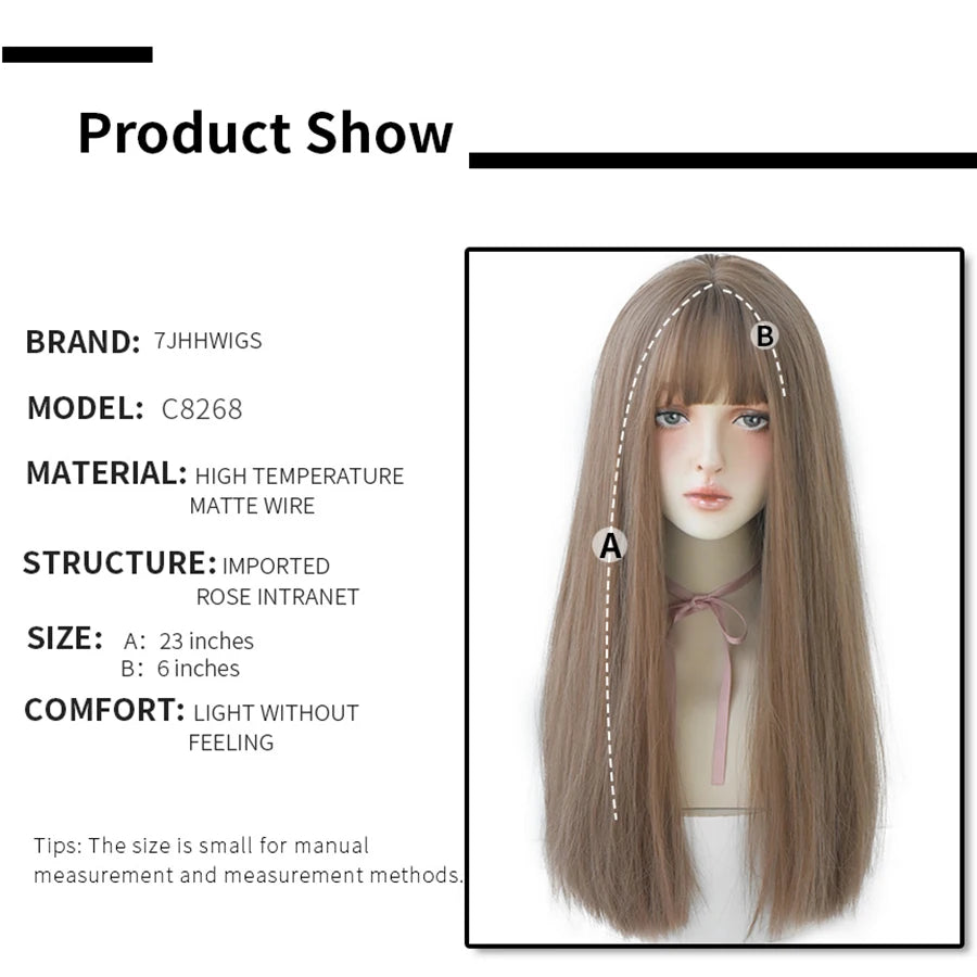 KIMLUD, 7JHHWIGS Long Straight Synthetic Light Brown Wigs With Bang For Women Heat-Resistant Daily Use Hair Hot Sell Wholesale Wigs, KIMLUD Womens Clothes