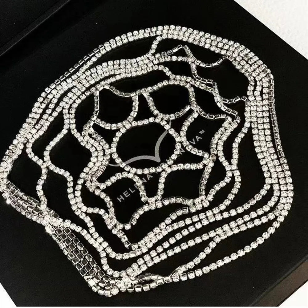 2021 Hollow Rhinestone Mesh Headpiece Wedding Head Chain Jewelry for Women Luxury Crystal Headband Head Cap Hat Hair Accessories