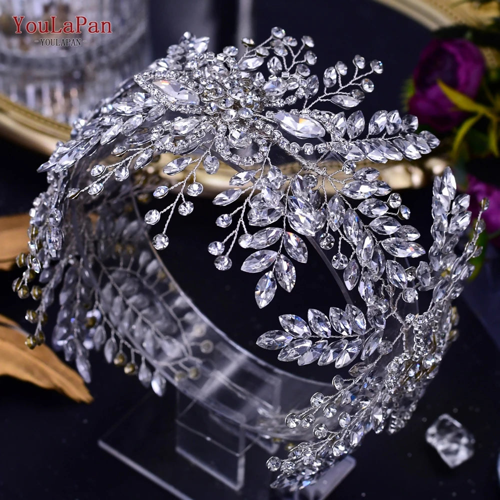 KIMLUD, YouLaPan HP409 Woman Headband Tiara Headwear for Bridal Wedding Hair Accessories Luxury Rhinestone Women Crown Flower Headpiece, KIMLUD Womens Clothes