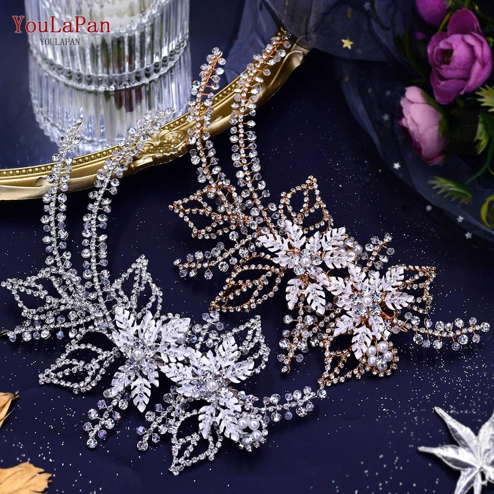 TOPQUEEN HP254 Bridal Side Clip Wedding Tiara Bridal Hairpins Handmade Rhinestone Women Headwear Alloy Flower Bride Headdress