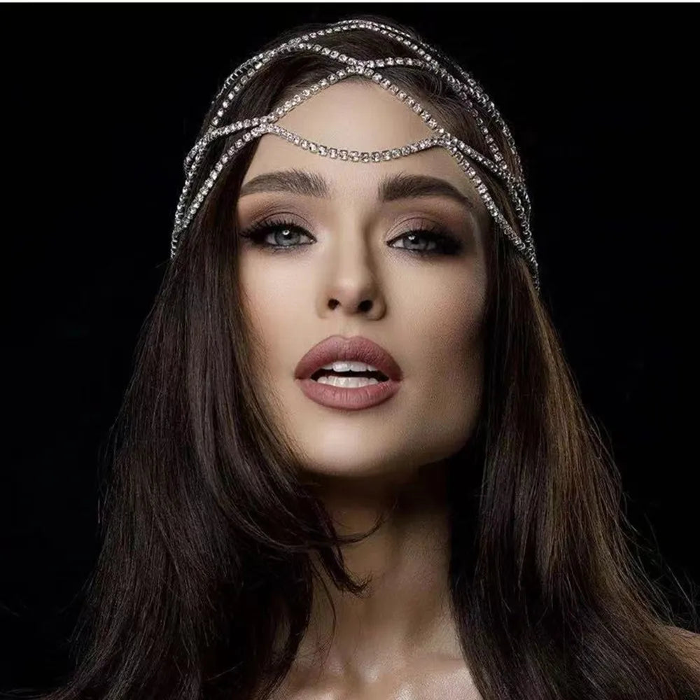 2021 Hollow Rhinestone Mesh Headpiece Wedding Head Chain Jewelry for Women Luxury Crystal Headband Head Cap Hat Hair Accessories