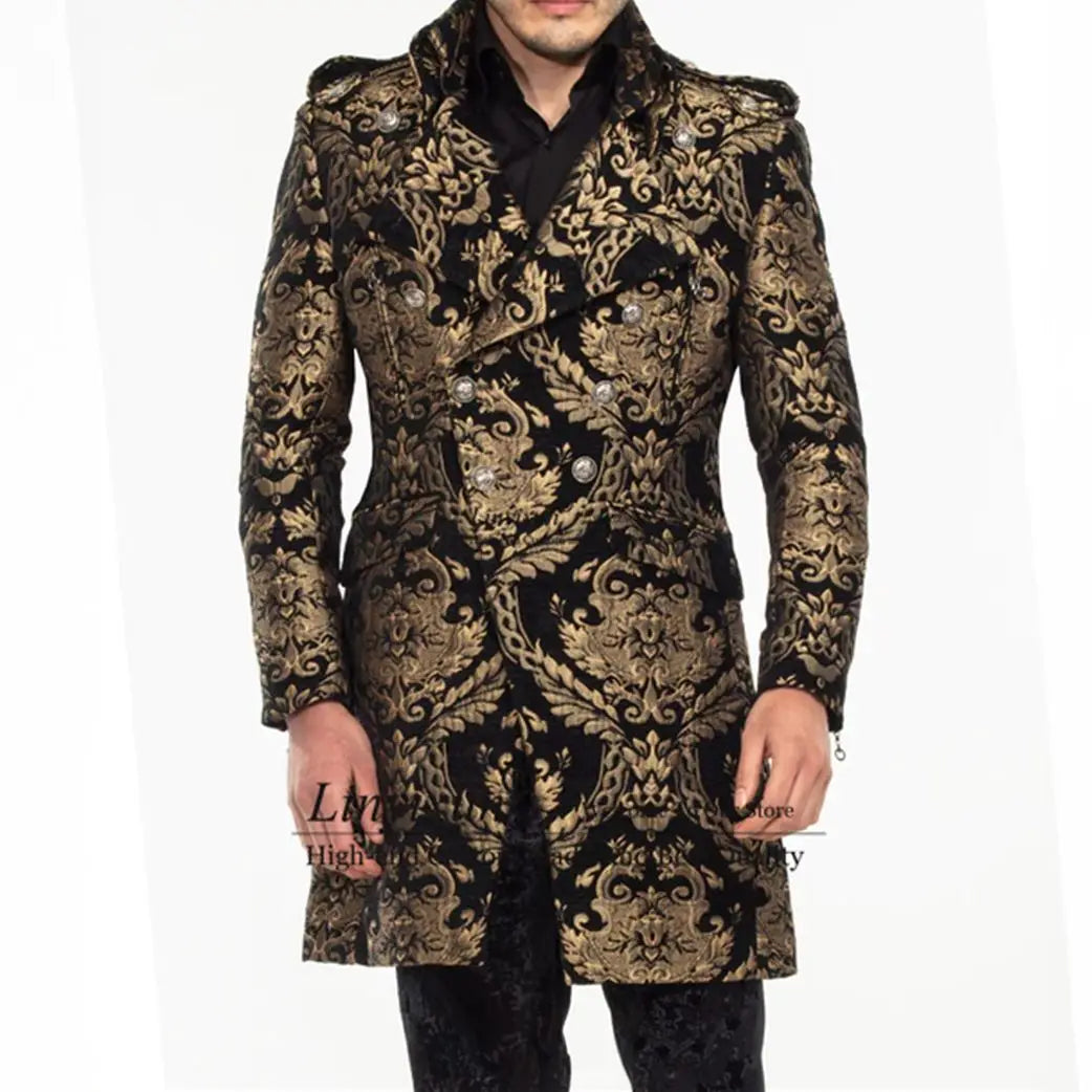 Fashion Men's Wedding Suits Gold Embroidered Groom Tuxedo 2 Pieces Sets Male Prom Long Blazers Trajes Elegante Para Hombres