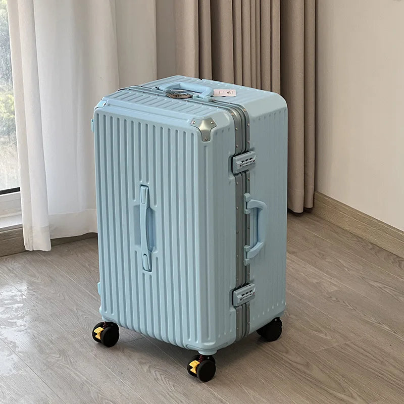 sushimu Suitcase Wide Handle Travel Suitcase Men 20 24 26 Carry-On Luggage Women PC Aluminum Frame Trolley Case - KIMLUD