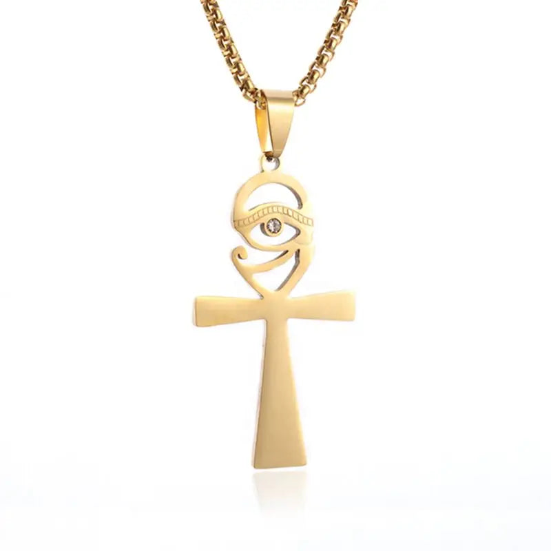 KIMLUD, Fashion Classic Vintage Egypt Ancient Ankh Cross Pendant Necklace for Men Trend Punk Women Glamour Jewelry, AL19537-GOLD, KIMLUD APPAREL - Womens Clothes