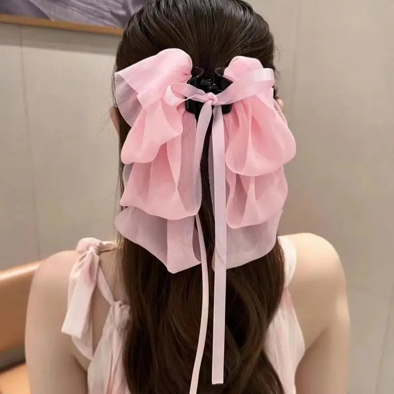 KIMLUD, New Bow Floating Ribbon Grip Clip Girls Elegant Ponytail Braid Claw Clip Retro Luxury Female Hair Card Hair Accessories, 4, KIMLUD APPAREL - Womens Clothes