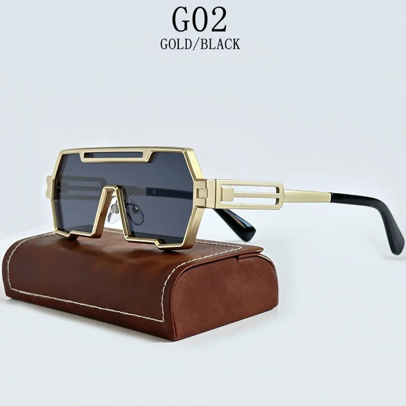 Heavy Metal Steampunk Sunglasses For Men Square Vintage Punk Fashion Glasses Retro Gafas De Sol Hombre Lunette De Soleil Homme - KIMLUD