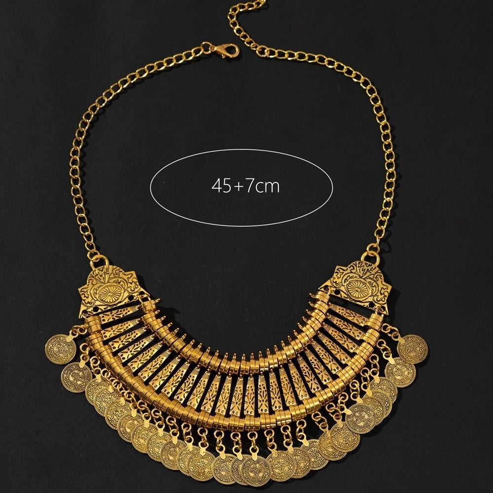 KIMLUD, Boho Ethnic Vintage Antique Metal Coin Tassel Statement Necklace For Women Trend 2024 Afghan Turkish Tribal Jewelry, KIMLUD Womens Clothes