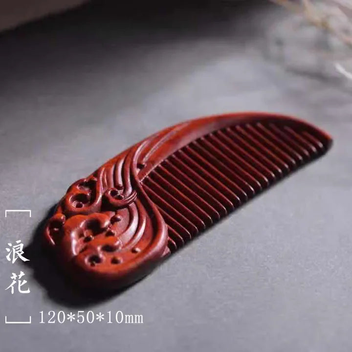 Natural Rhinoceros Horn Small Leaf Red Sandalwood Carved Wood Comb Retro Style Massage Comb Gifts with comb - KIMLUD