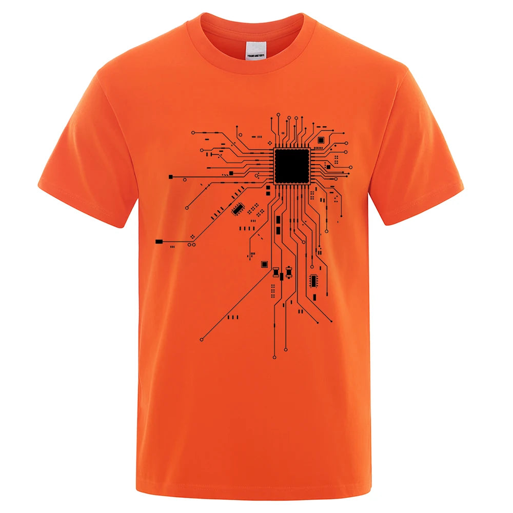 KIMLUD, CPU Processor Circuit Diagram T Shirt Men Summer Cotton T-shirt Men's Funny Tops Fashion Tees Homme Brand Unisex Clothes C99, Orange / XXXL, KIMLUD APPAREL - Womens Clothes