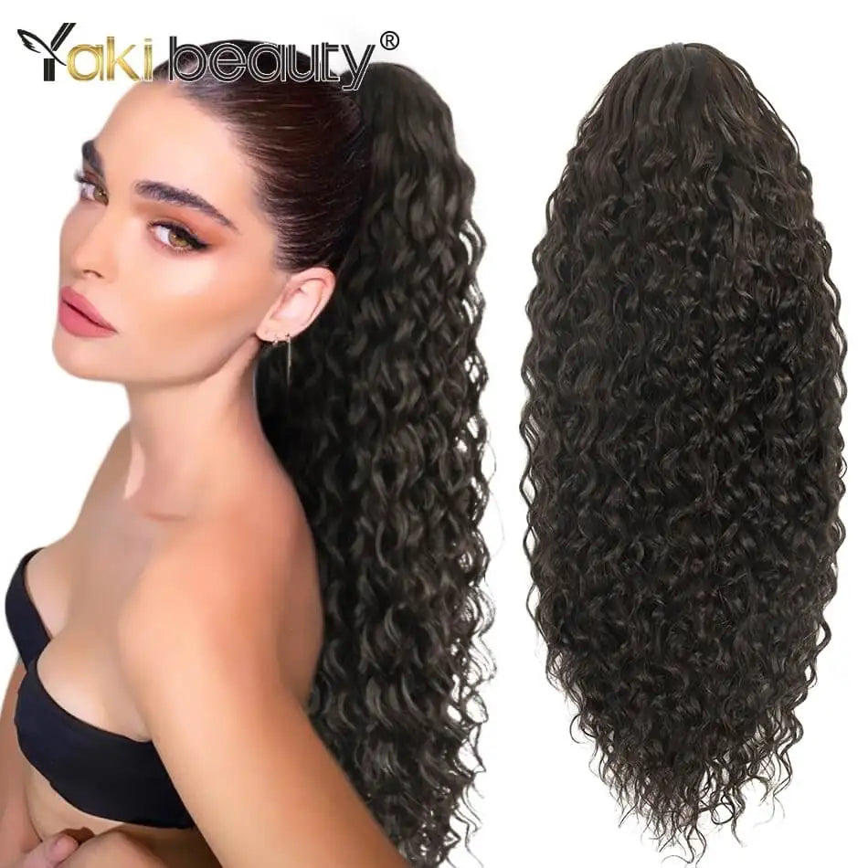 Synthetic Long Kinky Curly Ponytail 24inch Drawstring Ponytail Chip-In Hair Extension MT4/27# Wrap Around Ponytail