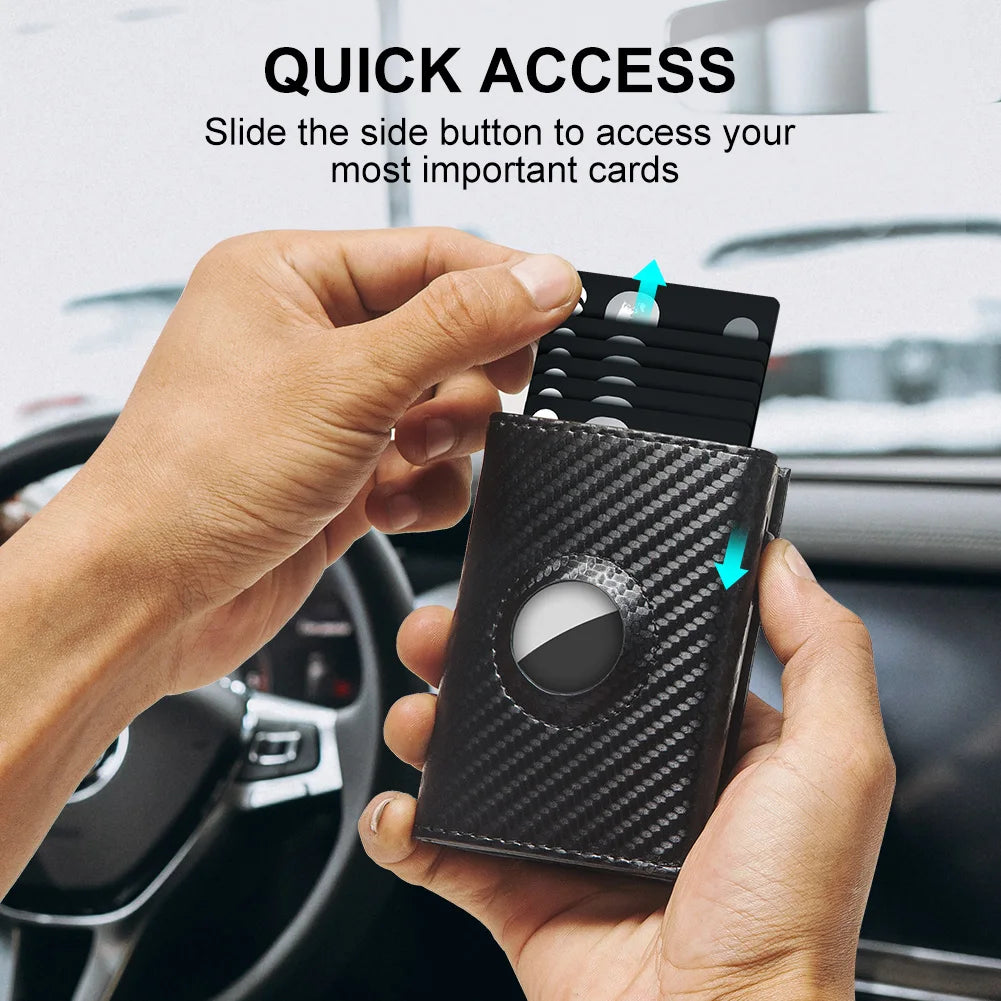 KIMLUD, Men Smart Wallet Credit Card Holder for AirTag Carbon Fiber Aluminum Automatic Pop Out Cardholder Case with Money Clip, KIMLUD Womens Clothes