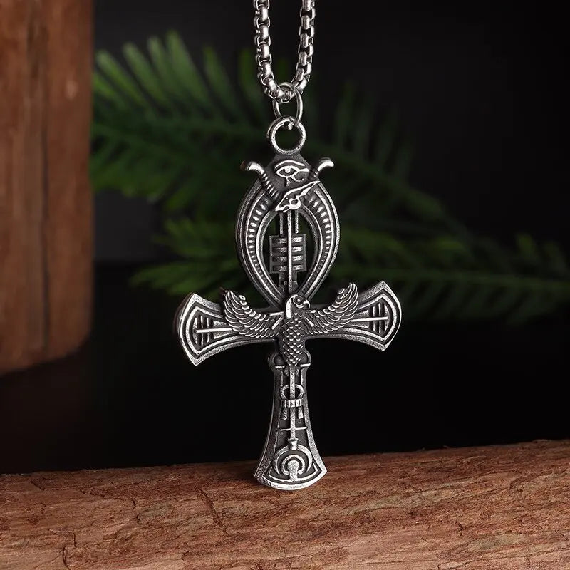 KIMLUD, Fashion Classic Vintage Egypt Ancient Ankh Cross Pendant Necklace for Men Trend Punk Women Glamour Jewelry, AL20234-Silver, KIMLUD APPAREL - Womens Clothes