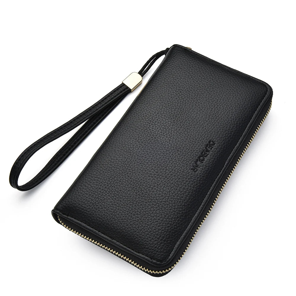 KIMLUD, Men Wallets Long Style High Quality Card Holder Male Purse Zipper Large Capacity Brand PU Leather Wallet For Men, Black, KIMLUD APPAREL - Womens Clothes