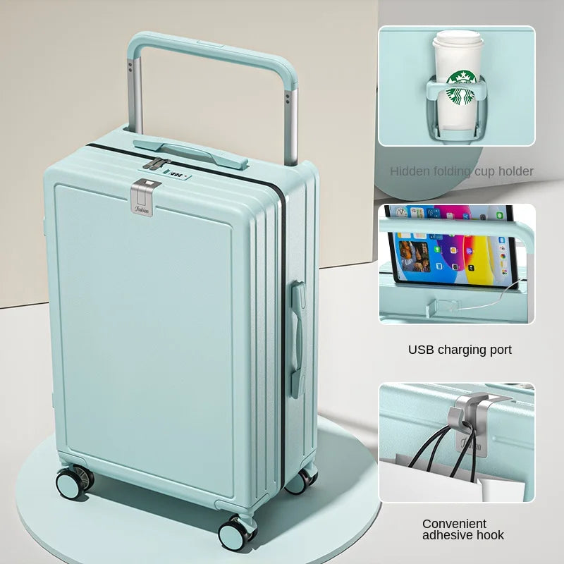 KIMLUD, Multifunctional Draw-Bar Suitcase Zipper Wide Handle Trolley Luggage with Cup Holder USB Port Trip Boarding Case Spinner 20 inch, light green / 26Inches 650mm, KIMLUD APPAREL - Womens Clothes