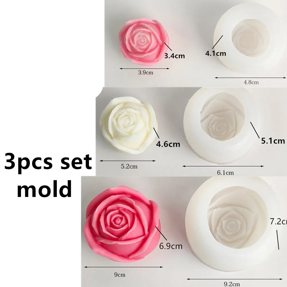 KIMLUD, 3D Large rose candle silicone mold Valentine's Day rose cake chocolate silicone mold home decoration resin plaster mold, 3pcs set mold, KIMLUD APPAREL - Womens Clothes