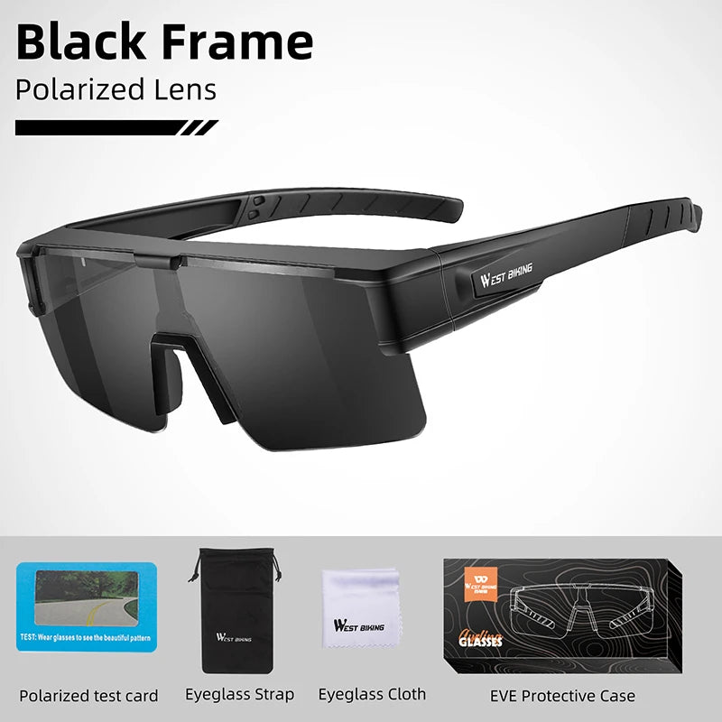 WEST BIKING Photochromic Cycling Glasses Fit Over Myopic Sunglasses UV 400 Polarized Glasses Driving Fishing Eyewear Goggles