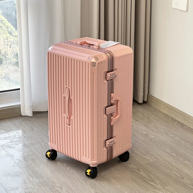 sushimu Suitcase Wide Handle Travel Suitcase Men 20 24 26 Carry-On Luggage Women PC Aluminum Frame Trolley Case - KIMLUD