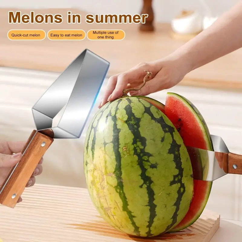 Watermelon Slicer Stainless Steel Color Non-slip Plastic Wrap Handle Not Hurt Hands Cantaloupe Kitchen Fruit Cutting Tool