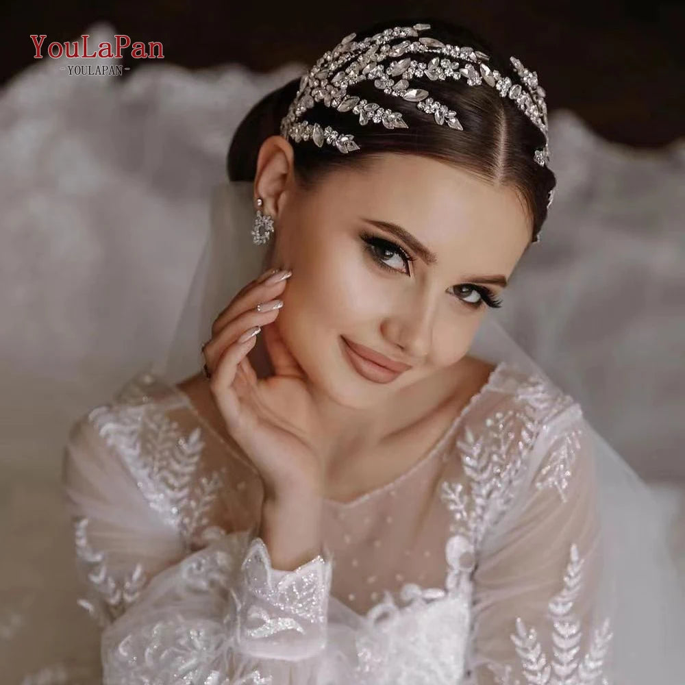 KIMLUD, YouLaPan Luxury Rhinestone Bride Headband Woman Headpiece Wedding Hair Accessories Pageant Headdresse Wedding Tiara HP425, KIMLUD Womens Clothes