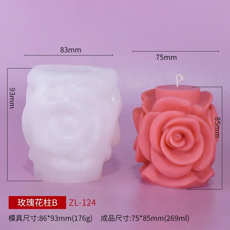 KIMLUD, 3D Rose Pillar Candle Silicone Mold Handmade Valentine's Day Flower Bouquet Soap Gypsum Resin Molds Wedding Decor Crafts Gifts, Rose PillarsB ZL-124, KIMLUD APPAREL - Womens Clothes