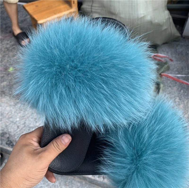 KIMLUD, New Arrival Girl Luxury Fluffy Fur Slippers Ladies Indoor Warm Furry Fur Flip Flops Women Amazing Plush Fur Slides Wholesale Hot, HS-035 / 39, KIMLUD APPAREL - Womens Clothes