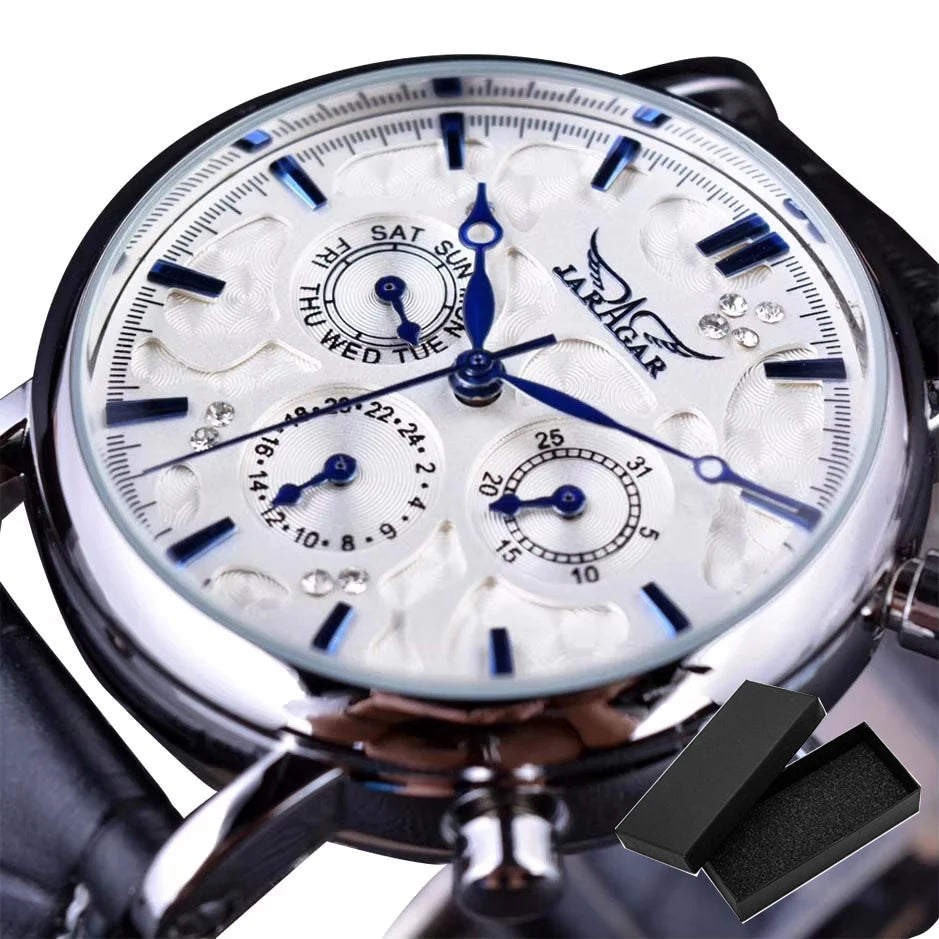 KIMLUD, Jaragar Blue Glass Design Black Silver Automatic Watch Stainless Steel Date Clock Luminous Men Business Mechanical Wristwatch, GMT939-1Small, KIMLUD APPAREL - Womens Clothes