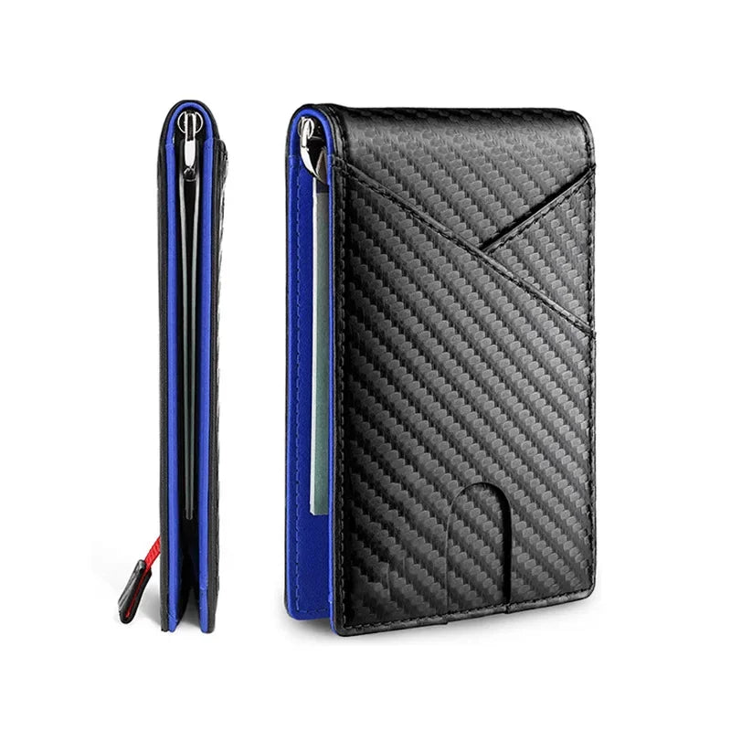 KIMLUD, Carbon Fiber Rfid Men Wallets Money Bag Slim Thin Card Man Wallet Luxury Male Small Short Purse Bi-fold Vallet Billfold, blue, KIMLUD APPAREL - Womens Clothes