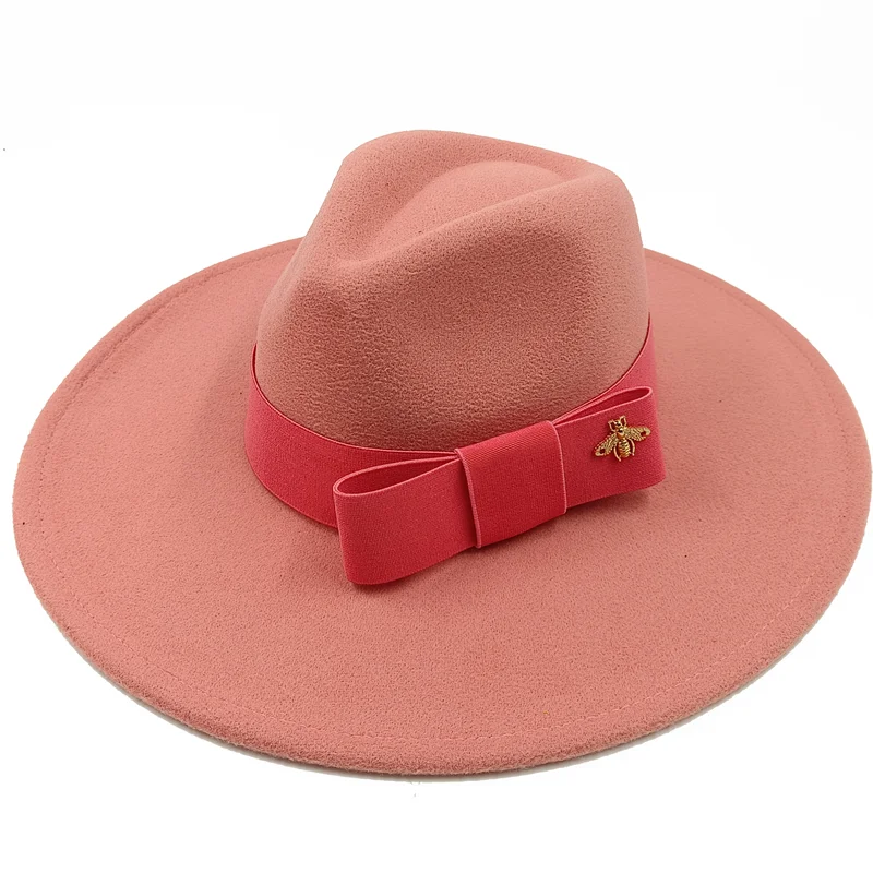 KIMLUD, Low price wholesale Fedora hats Winter jazz monochrome bow elastic band men and women red jazz hats Fedora hats sombrero hombre, 45 / China / 56-58cm, KIMLUD APPAREL - Womens Clothes