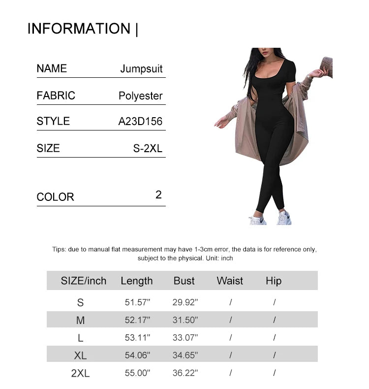 2024 Spring and Summer New Women's Short Sleeve Solid Colour Skinny Jumpsuit Fashion Sports Fitness U Neck Jumpsuit