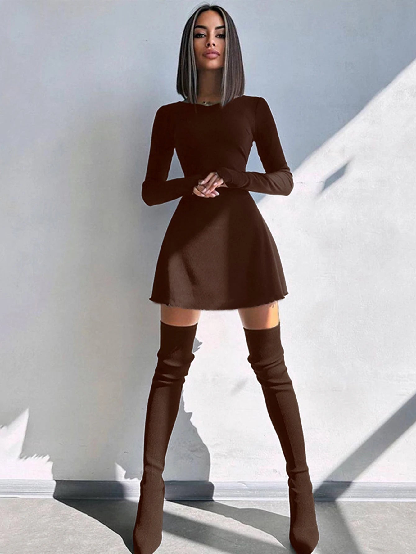 Women's Sexy Club Long Sleeve Mini Bodycon Dress Suitable For Nightclub, Family Party, Vacation, Leisure