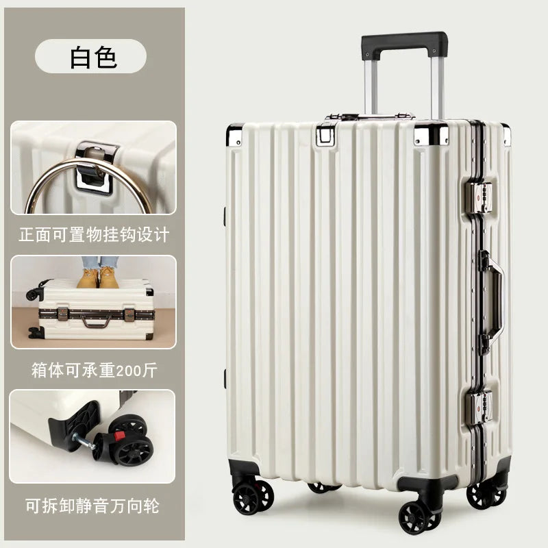 20inch 22inch 24inch 26inch Large Capacity Luggage Aluminum Frame Reinforced Anti-Collision Trolley Case Password Box Casual Suitcase Silent Wheel - KIMLUD