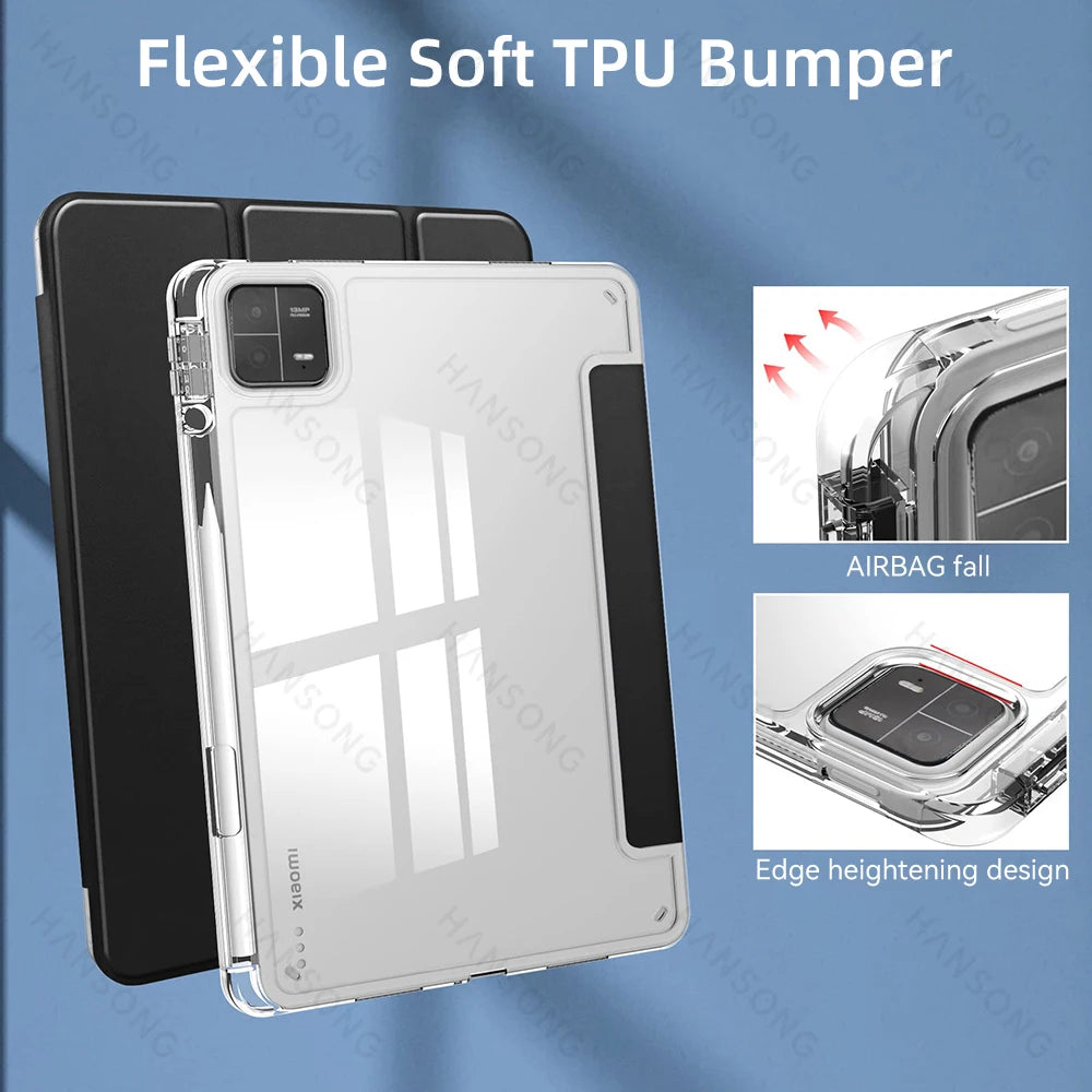 For Mi Pad Case for Xiaomi Mi Pad 5 & 5 Pro 11 inch HD Transparent Case for Mi Pad 6 & 6 Pro 11 inch with Awake / Sleep Cover - KIMLUD