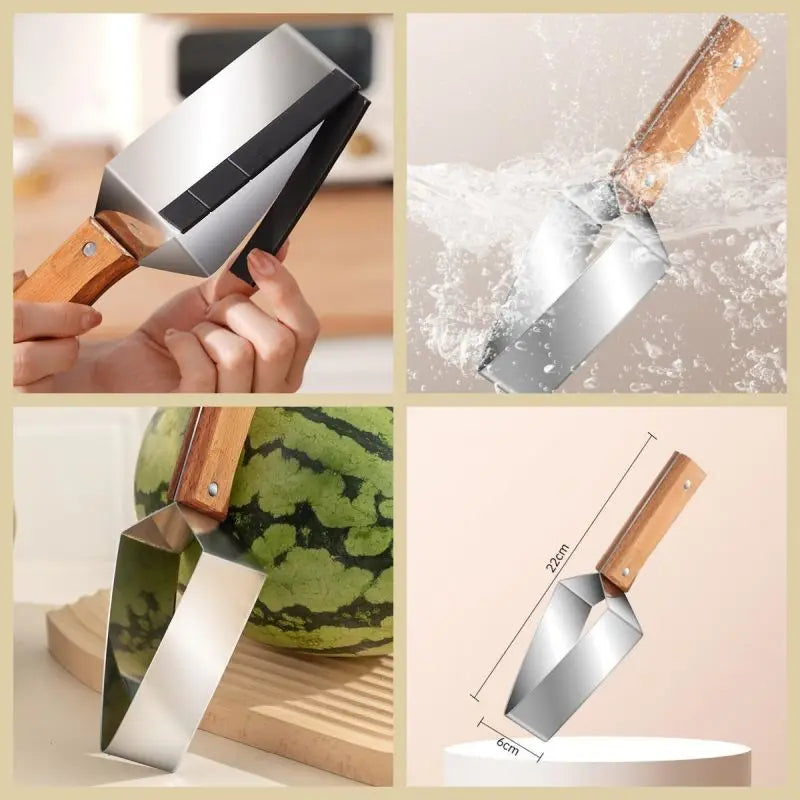 Watermelon Slicer Stainless Steel Color Non-slip Plastic Wrap Handle Not Hurt Hands Cantaloupe Kitchen Fruit Cutting Tool