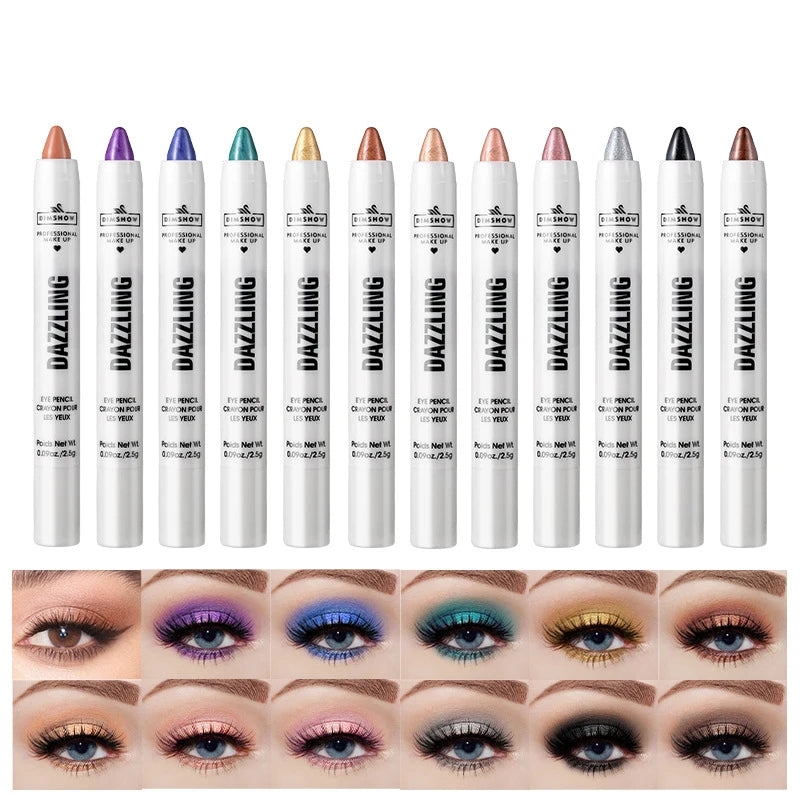 Pearlescent Eyeshadow Pencil 12 Colors Lasting Glitter Shimmer Eye Pigment Highlighter Blue Purple Eyeliner Stick Makeup Tool