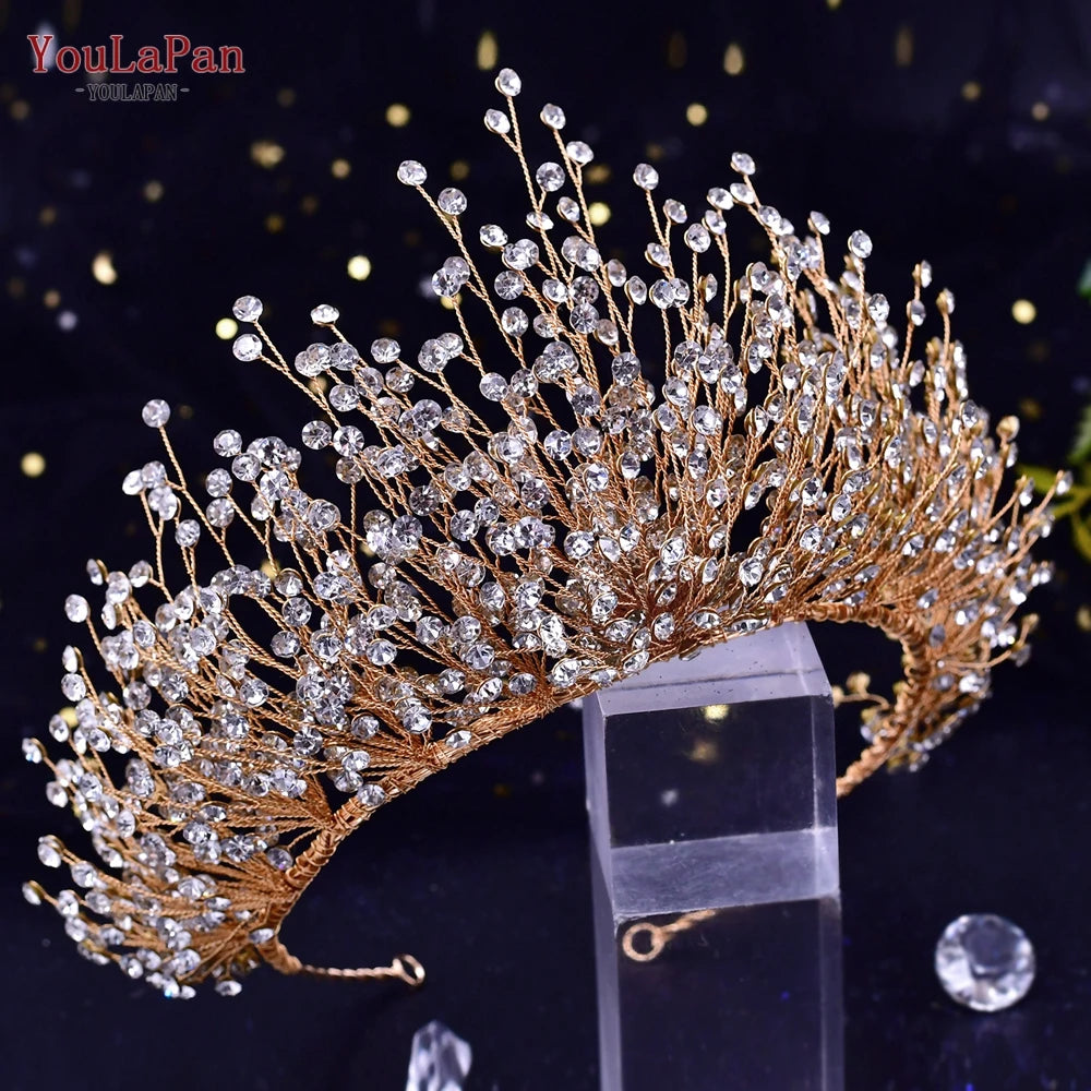 KIMLUD, YouLaPan Trendy Bridal Hair Hoop Colorful Rhinestone Wedding Crown Handmade Bride Tiara Hair Accessories Woman Headband HP193P-C, G-1 crown, KIMLUD APPAREL - Womens Clothes