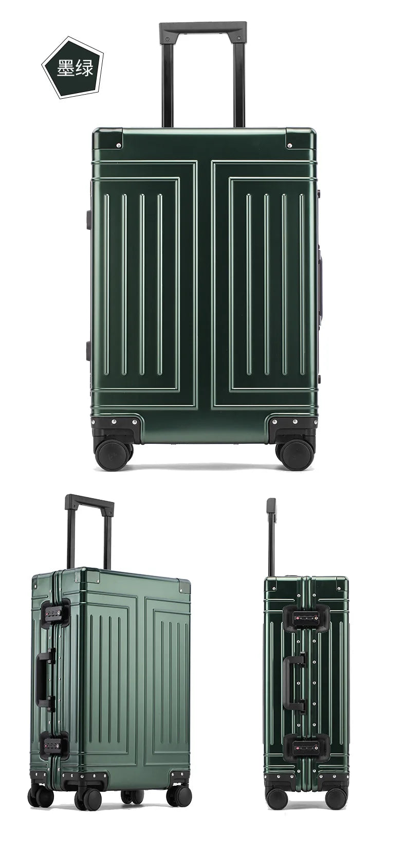 2024 Capacity Durable Luggage Sets 100% Aluminum Suitcase Wheels Women Girl Men Cabin Carry-On Boarding Travel 20/24/26/28