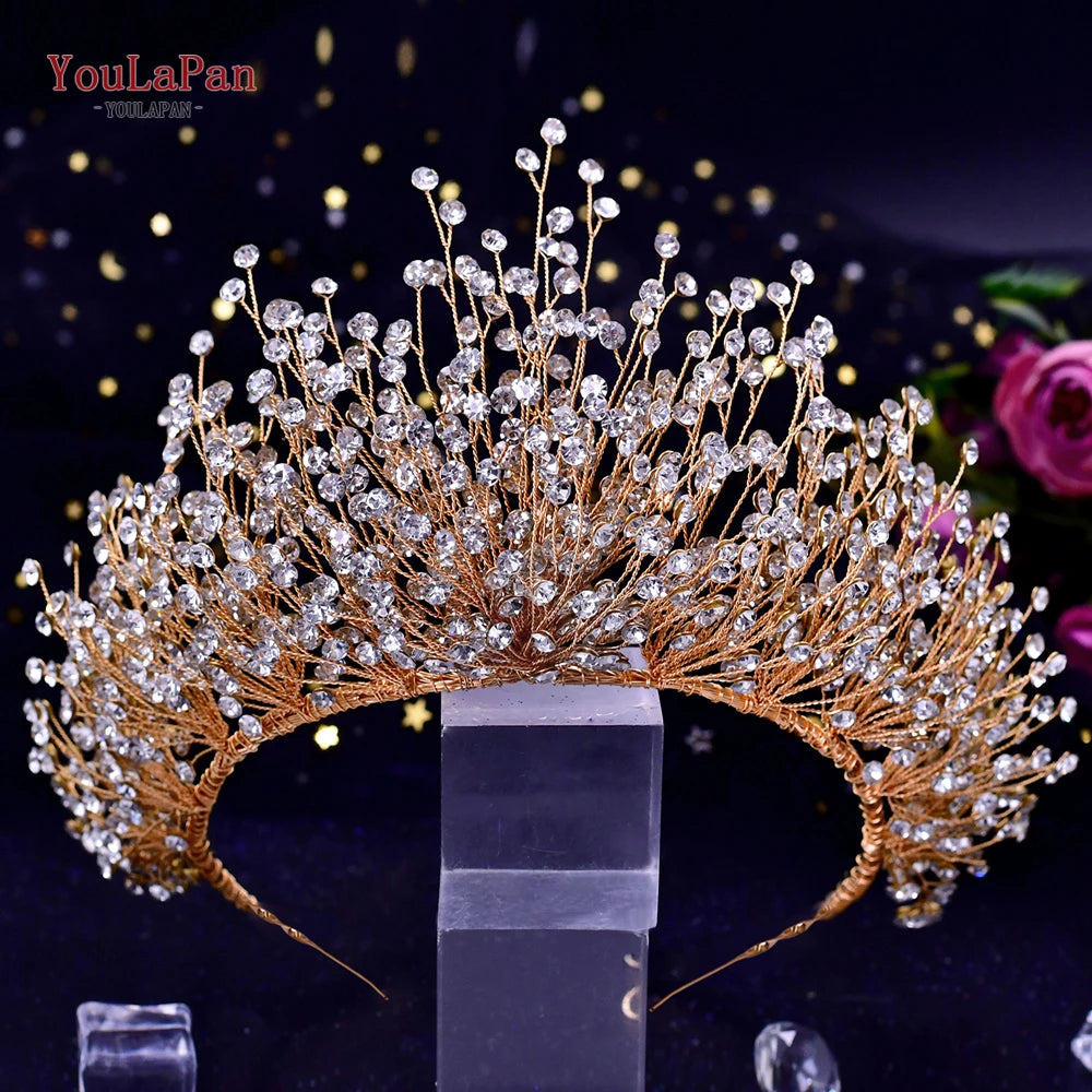 KIMLUD, TOPQUEEN Luxury Bridal Crown Rhinestones Tiaras Bride Headband Wedding Hair Accessories Pageant Diadem Women Headdress HP193P, KIMLUD Womens Clothes