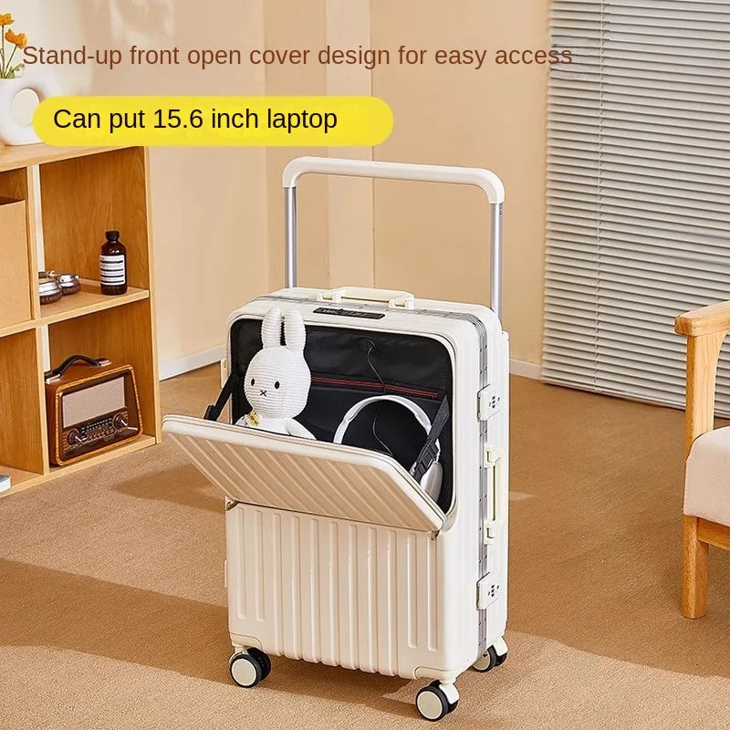 Wide Handle Front Opening Luggage 20" Suitcase Laptop Bag Multifunction Password Trolley Case Carrier 28-inch Large Capacity - KIMLUD