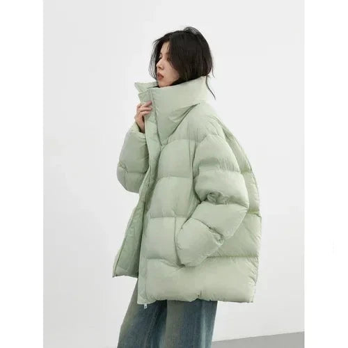 KIMLUD, CHIC VEN Women Down Coats Long Sleeve New Soft Solid Lightweight Bread Down Jacket Female Warm Coat Lapel Outerwear Winter 2023, Light Green / XL, KIMLUD APPAREL - Womens Clothes