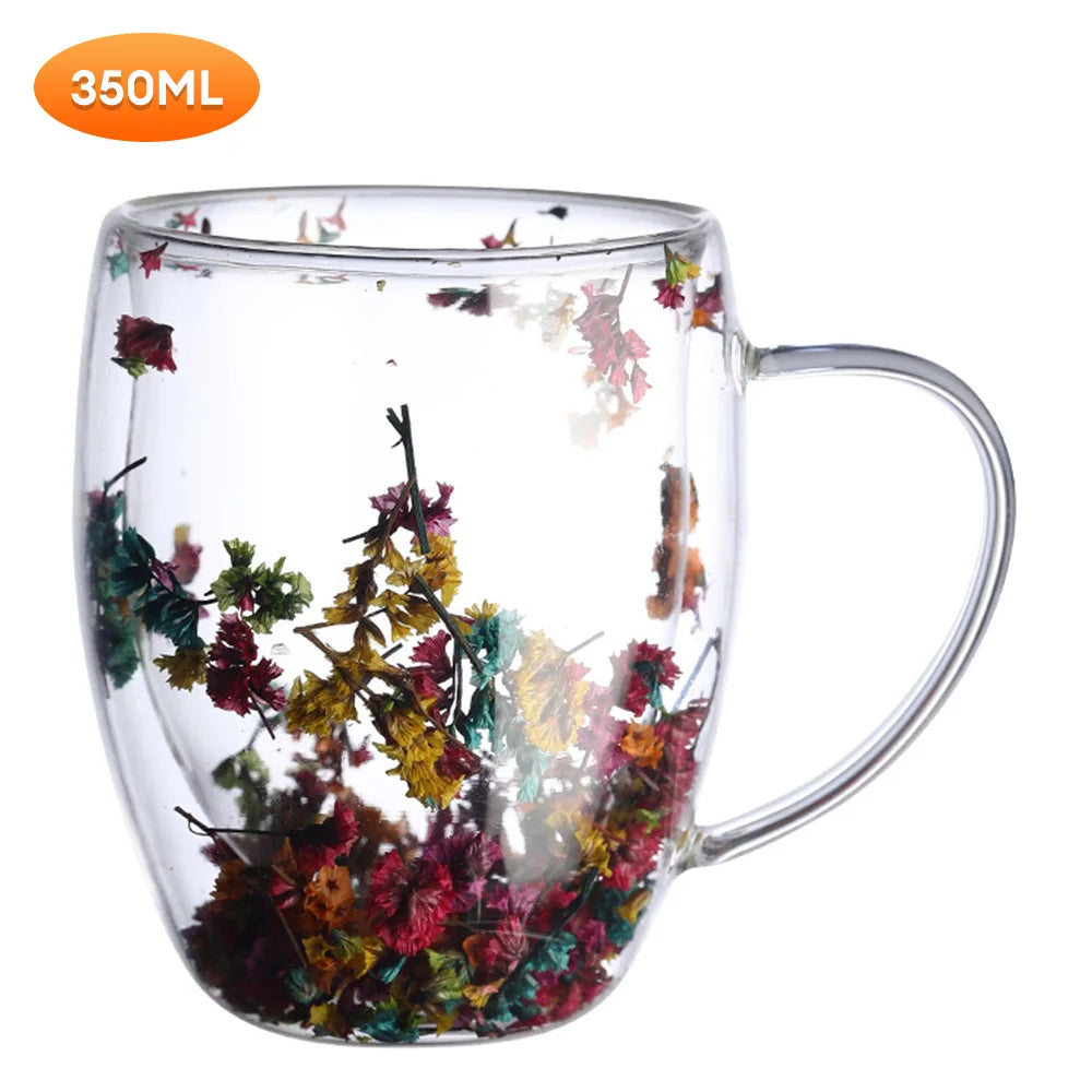 KIMLUD, Creative Double Wall Glass Cup Dried Flower Filler Glass Cups  Tea Coffee Cups Gifts High Borosilicate Glass Cups with Handles, A / 350ml, KIMLUD APPAREL - Womens Clothes