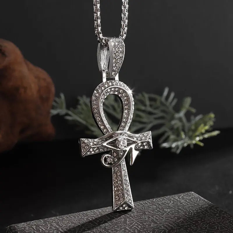 KIMLUD, Fashion Classic Vintage Egypt Ancient Ankh Cross Pendant Necklace for Men Trend Punk Women Glamour Jewelry, AL20333-Silver, KIMLUD APPAREL - Womens Clothes