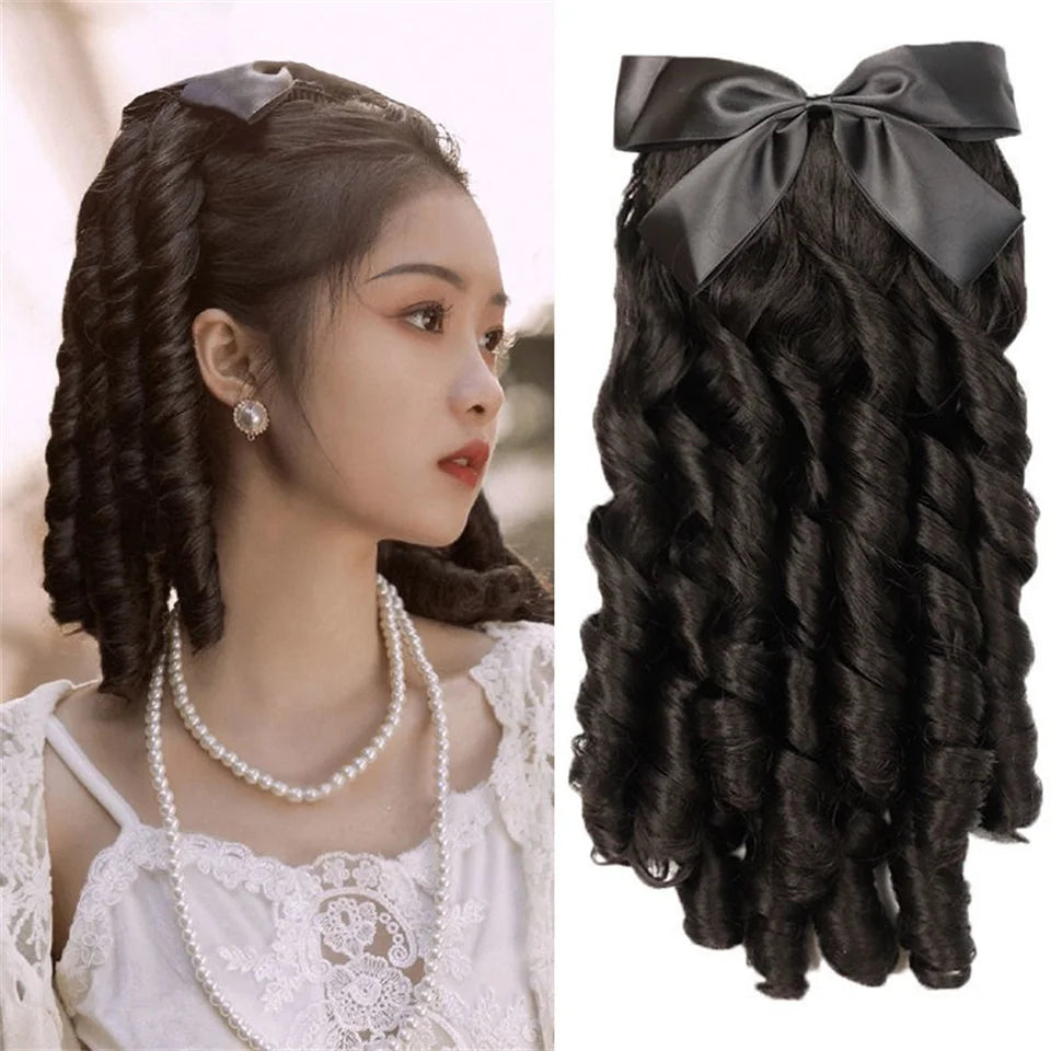 AS  Synthetic Retro Ponytail with Comb Europen Princess Curly Puff Ponytail Clip in Hair Tail Natural False Hair Extension