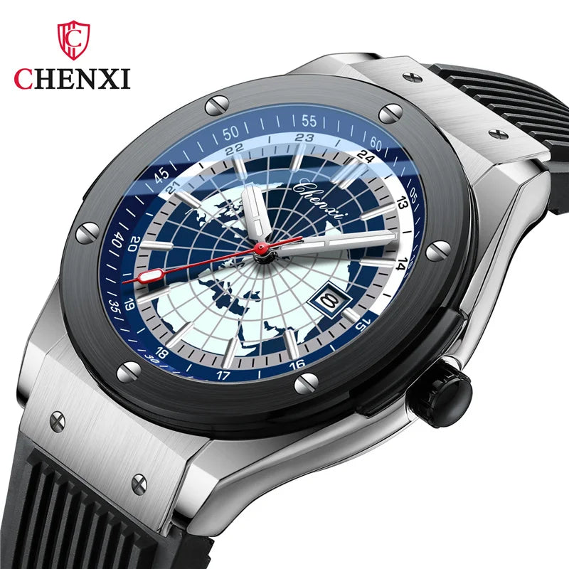 CHENXI 82442 Men's Quartz Watch Casual Unique Sport Watches Brand World Map Military Waterproof Male Wrist Watches Clock Gift