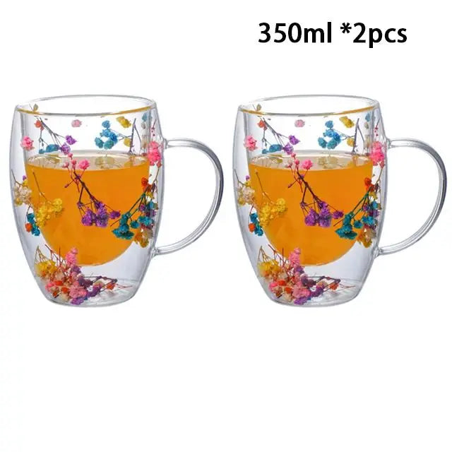 KIMLUD, YWDL 1/2pcs Double Wall Glass Cup With Handle Heat Resistant Tea Coffee Cups Espresso Milk Mug Gift, KIMLUD Womens Clothes