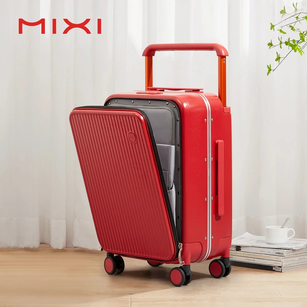 Mixi Front Laptop Pocket Suitcase Wide Handle Travel Suitcase Men 20''Carry-On Luggage Women PC Aluminum Frame Trolley Case 24'' - KIMLUD