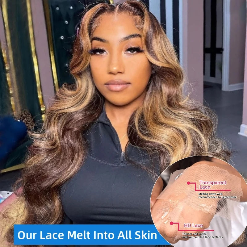 13x6 Hd Highlight Wig Human Hair Ombre Honey Blonde Colored 4x4 Closure Wigs For Women 34 30 Inch 13x4 Body Wave Lace Front Wig